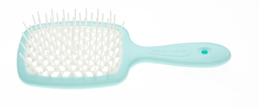 An aqua blue Janeke hairbrush on a white background