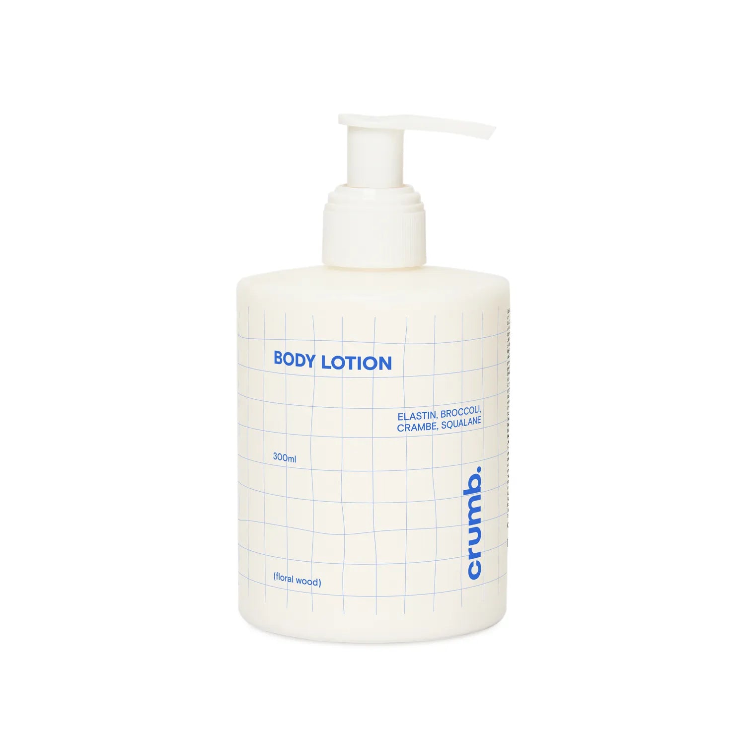 Crumb Body Lotion Floral Wood bottle with pump labeled on a white backgroud