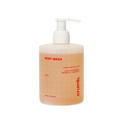 Crumb Shower Gel Cherry & Santal bottle with pump on a white background
