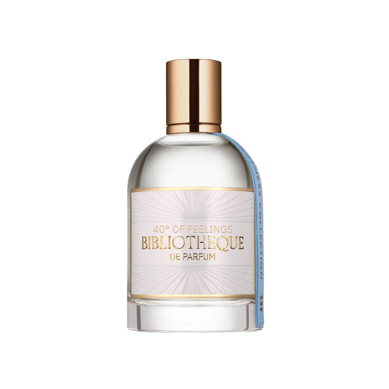 Perfume bottle with gold cap Bibliotheque de Parfum 40 of feelings on a white background
