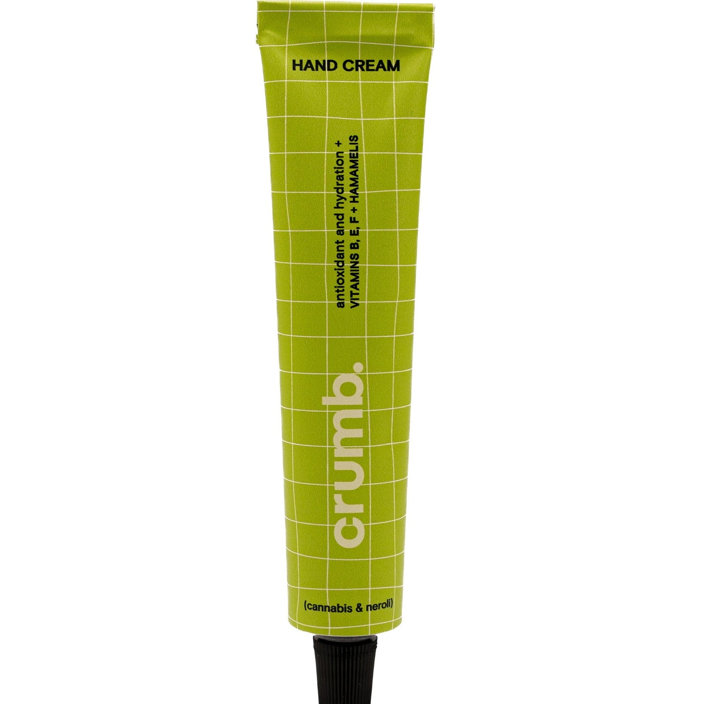 Green tube of crumb hand cream cannabis & neroli  on a white background