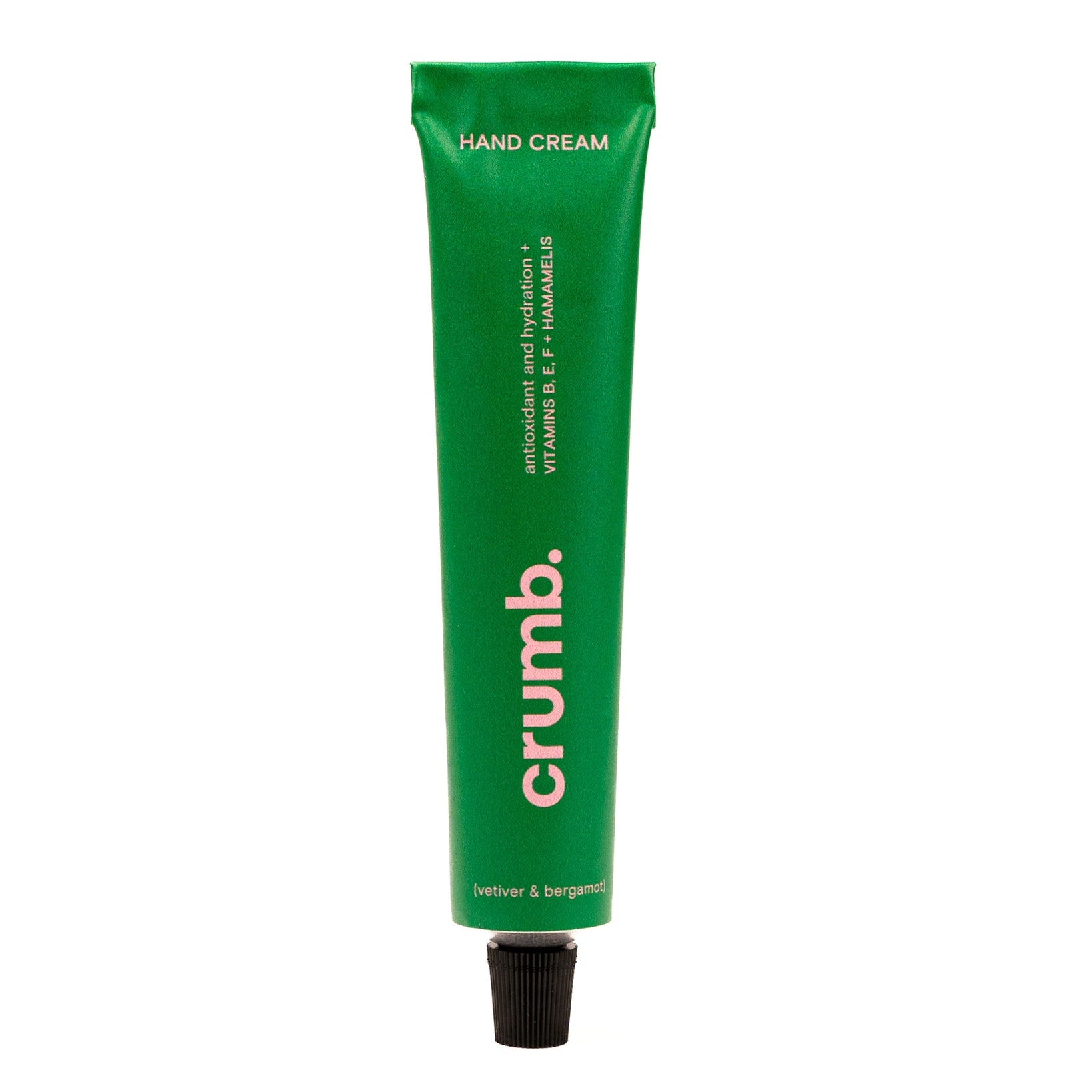 Crumb green hand cream tube vetiver & bergamot on a white background
